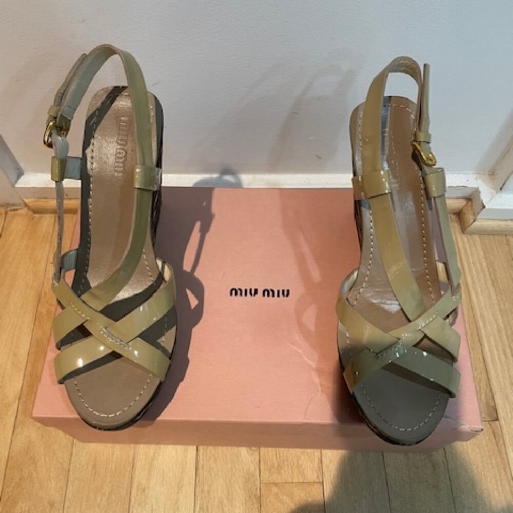 Miu Miu Patent Leather Sandals Women's Size: 8 | IT 38